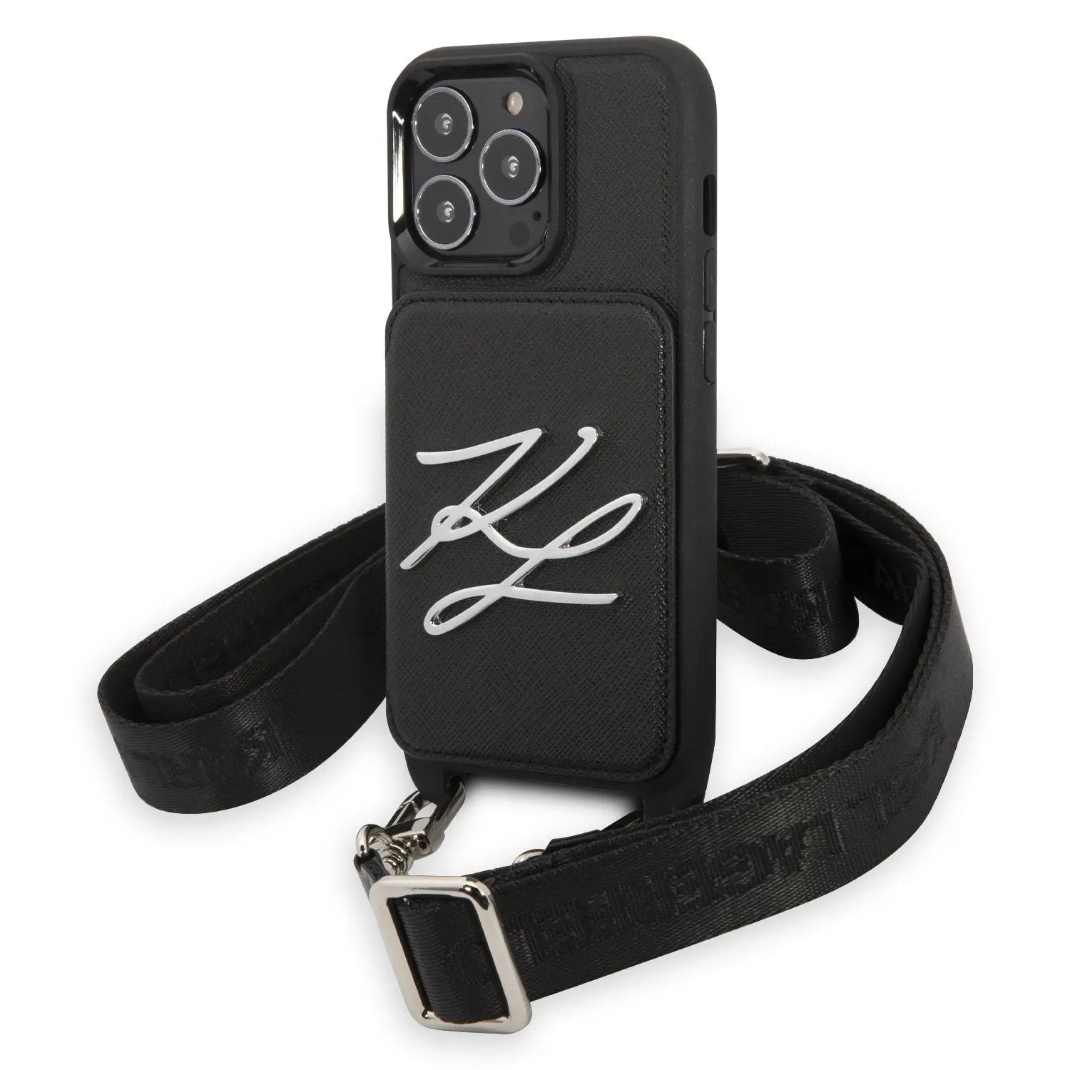 Karl Lagerfeld Crossbody Autograph Saffiano Hard Case Karl's Head Θήκη προστασίας από δερματίνη με λουράκι – iPhone 13 Pro (Μαύρο για KLHCP13LSAKLCK) – PhoneBazaar