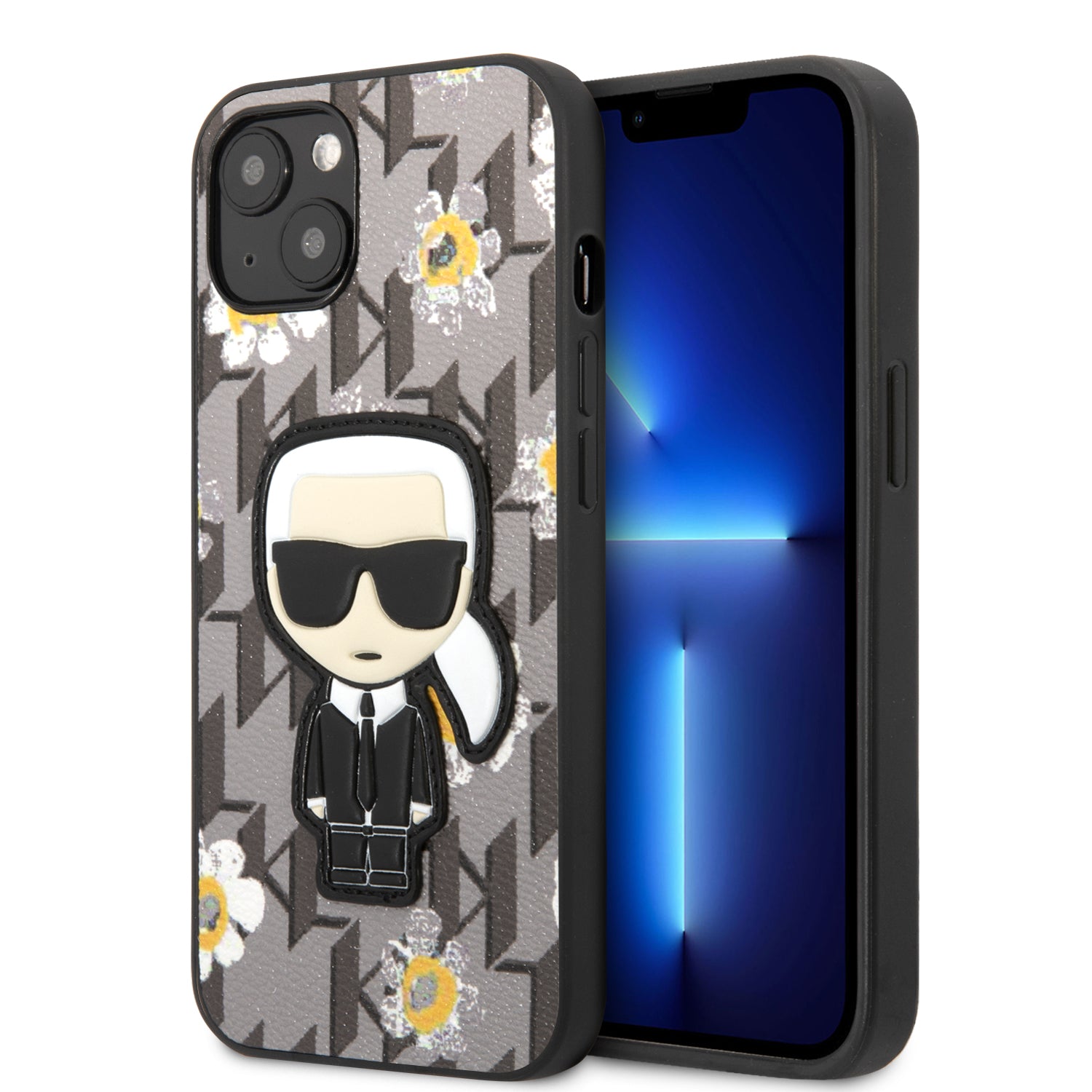 Karl Lagerfeld Flower Mono Ikonik Patch Case Θήκη προστασίας από δερματίνη – iPhone 13 (Γκρι – KLHCP13MPMNFIK1) – PhoneBazaar