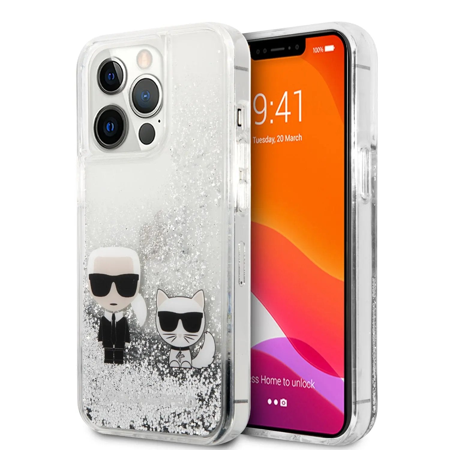 Karl Lagerfeld Transparent Hard Case Karl+Choupette Θήκη προστασίας – iPhone 13 Pro Max (Clear/Glitter Silver) – PhoneBazaar