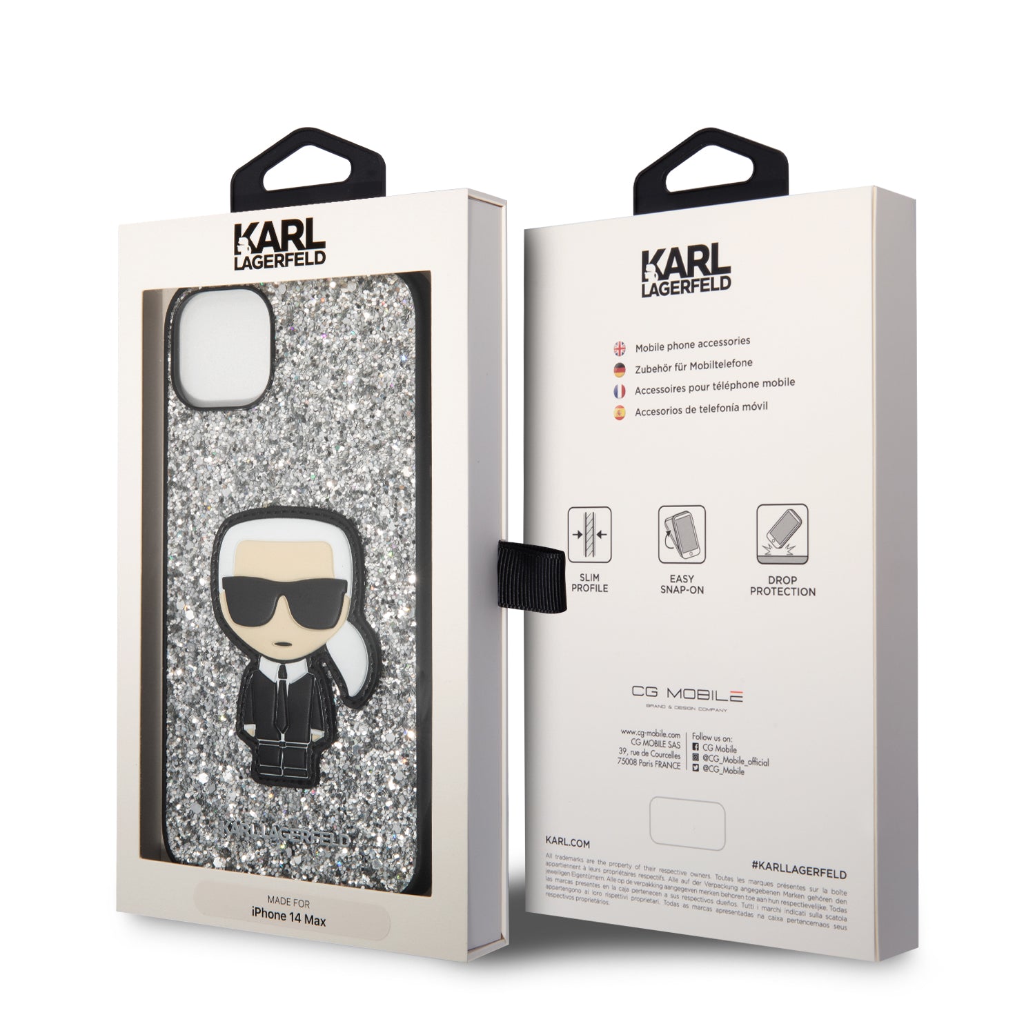 Karl Lagerfeld Glitter Flakes Case with Ikonik Patch and Metal Logo Θήκη προστασίας από σιλικόνη – iPhone 14 Plus (Glitter Silver)