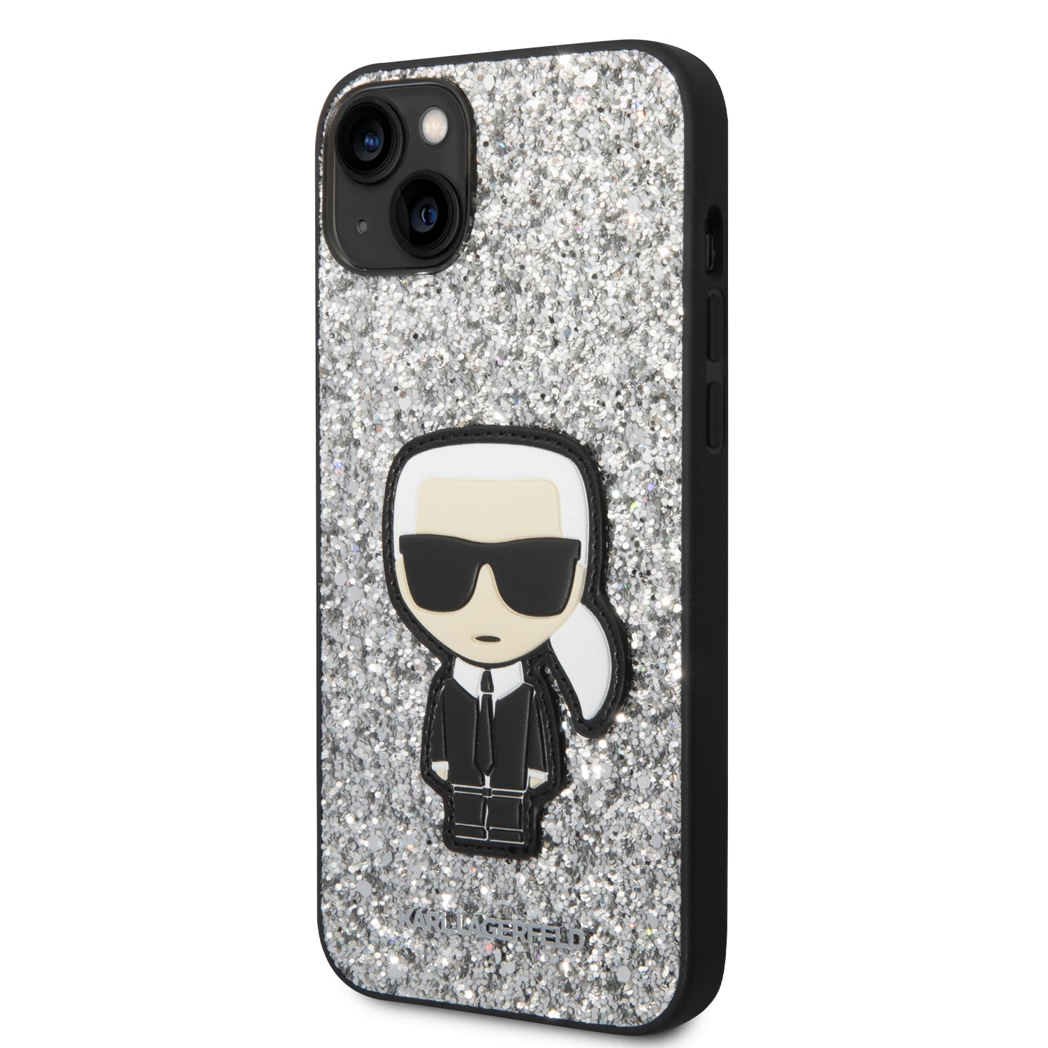 Karl Lagerfeld Glitter Flakes Case with Ikonik Patch and Metal Logo Θήκη προστασίας από σιλικόνη – iPhone 14 Plus (Glitter Silver)