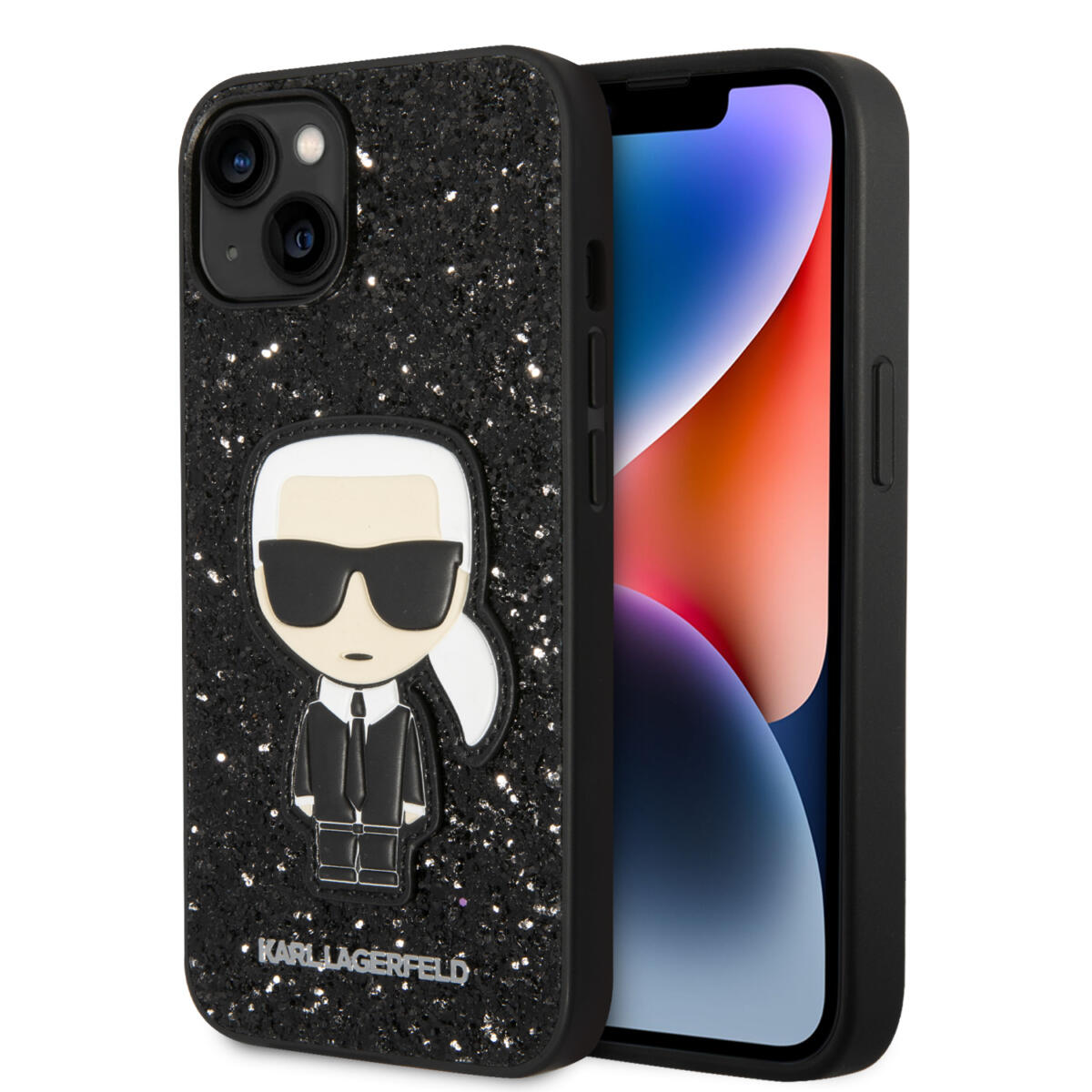 Karl Lagerfeld Glitter Flakes Case With Ikonik Patch And Metal Logo Θήκη Προστασίας Από Σιλικόνη – Iphone 14 (Glitter Black) – Θήκη για κινητό από το PhoneBazaar.gr
