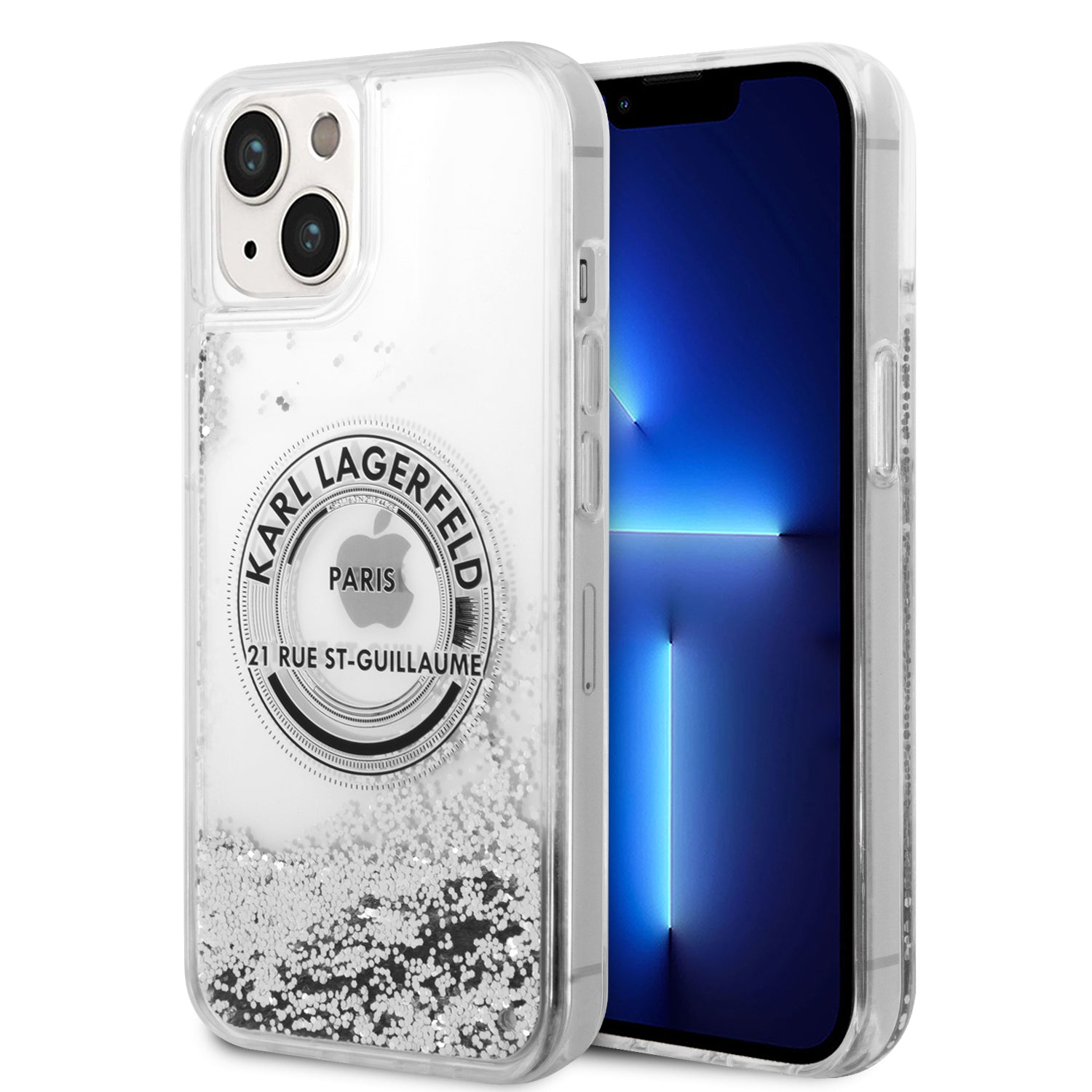 Karl Lagerfeld Liquid Glitter “Rue St.Guillaume Logo Collection” Translucent Case Θήκη προστασίας – iPhone 14 (Clear/Silver Glitter) – PhoneBazaar