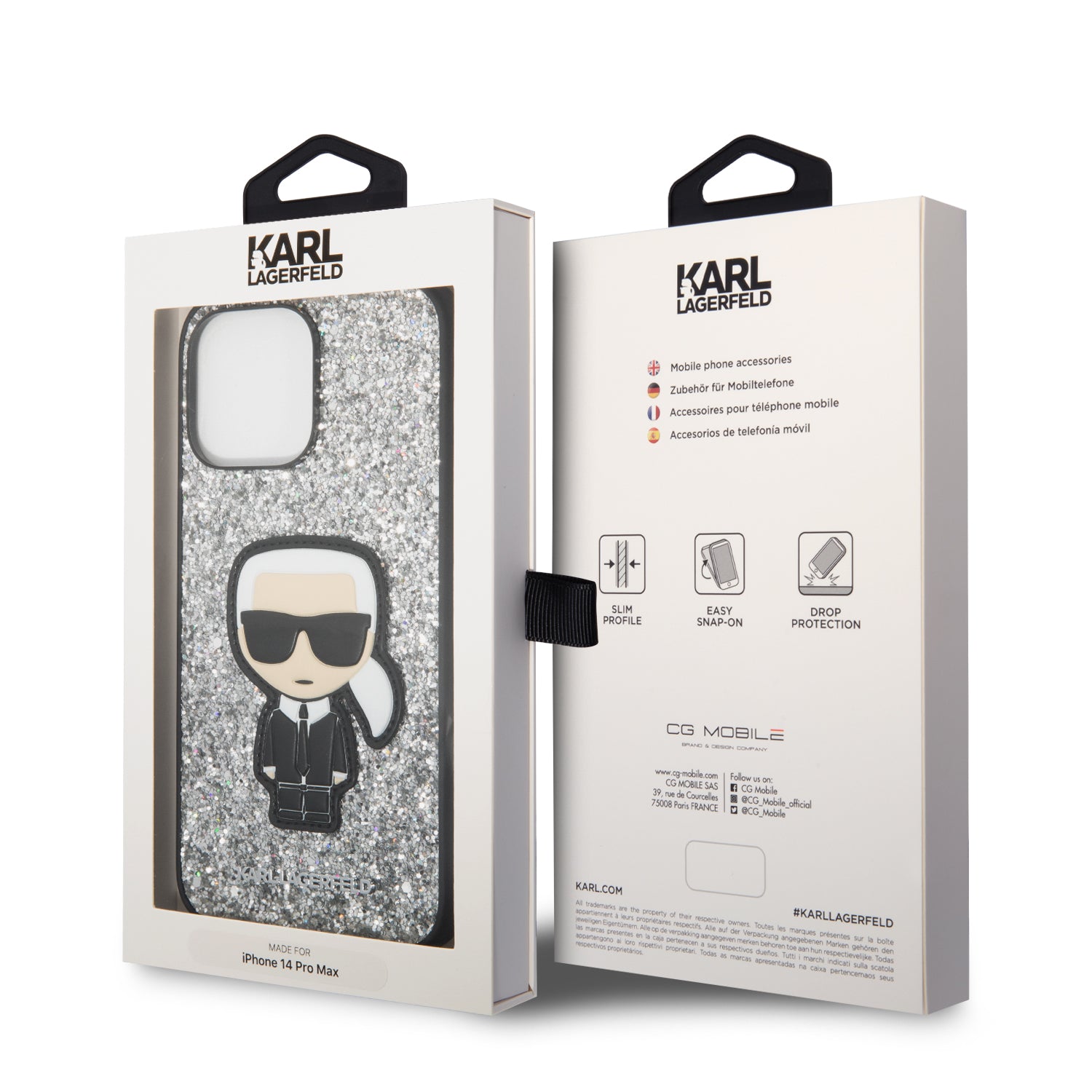 Karl Lagerfeld Glitter Flakes Case with Ikonik Patch and Metal Logo Θήκη προστασίας από σιλικόνη – iPhone 14 Pro Max (Glitter Silver)