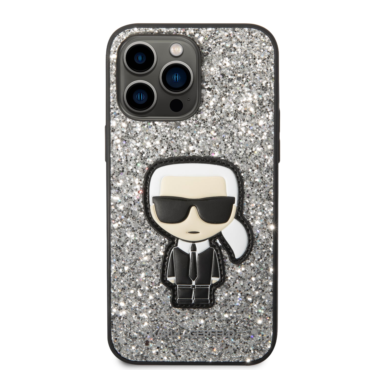 Karl Lagerfeld Glitter Flakes Case with Ikonik Patch and Metal Logo Θήκη προστασίας από σιλικόνη – iPhone 14 Pro Max (Glitter Silver)