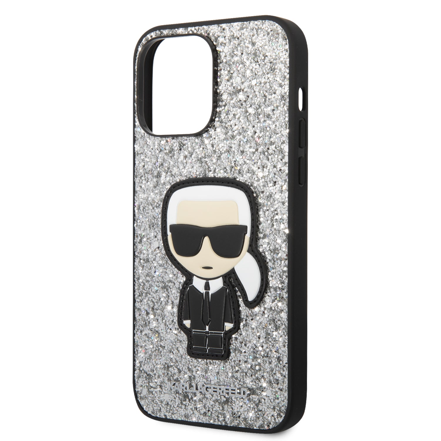 Karl Lagerfeld Glitter Flakes Case with Ikonik Patch and Metal Logo Θήκη προστασίας από σιλικόνη – iPhone 14 Pro Max (Glitter Silver)