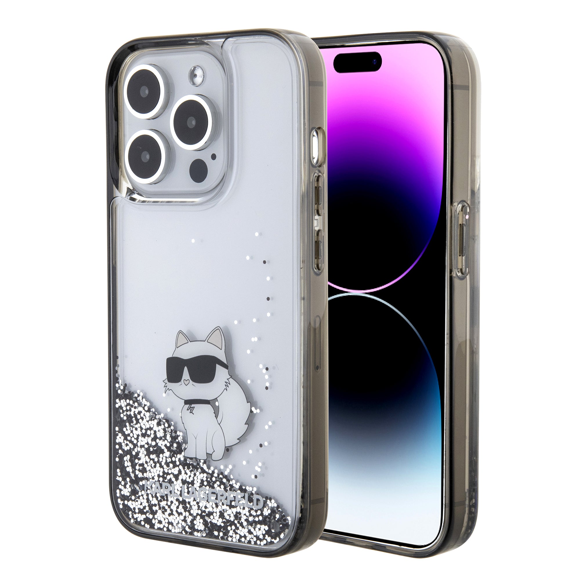 Karl Lagerfeld Ikonik Case Choupette Θήκη προστασίας από Liquid σιλικόνη – iPhone 15 Pro Max (Clear / Silver Glitter – KLHCP15XLKCNSK) – PhoneBazaar