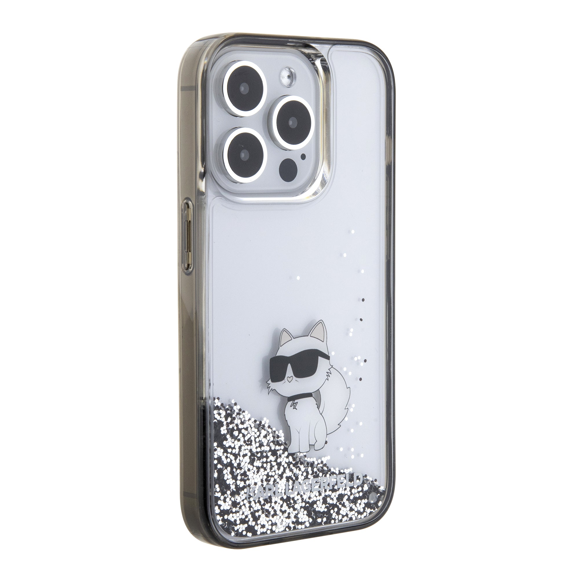 Karl Lagerfeld Ikonik Case Choupette Θήκη προστασίας από Liquid σιλικόνη – iPhone 15 Pro Max (Clear / Silver Glitter – KLHCP15XLKCNSK)