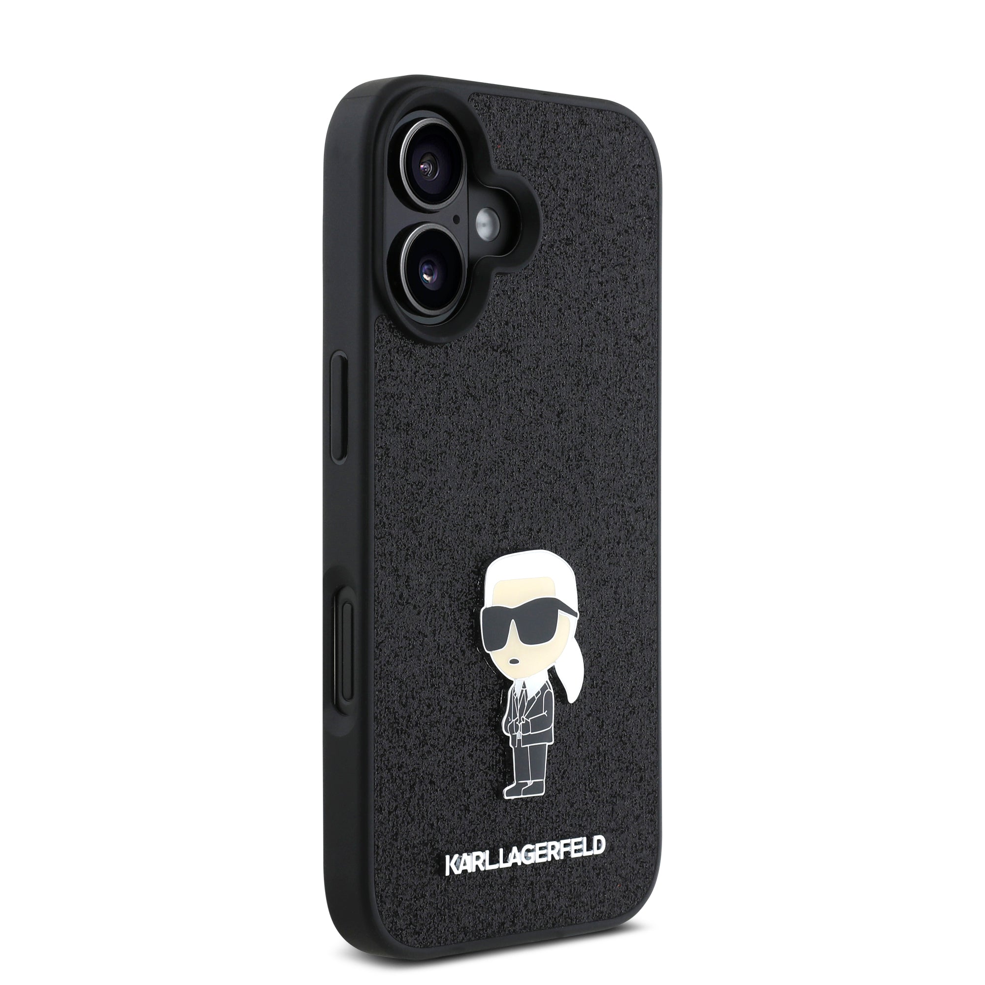 Karl Lagerfeld Ikonik Fixed Glitter Hard Case with Ikonik Metal Logo Θήκη προστασίας από σιλικόνη – iPhone 16 (Glitter Black – KLHCP16SGKNPSK)