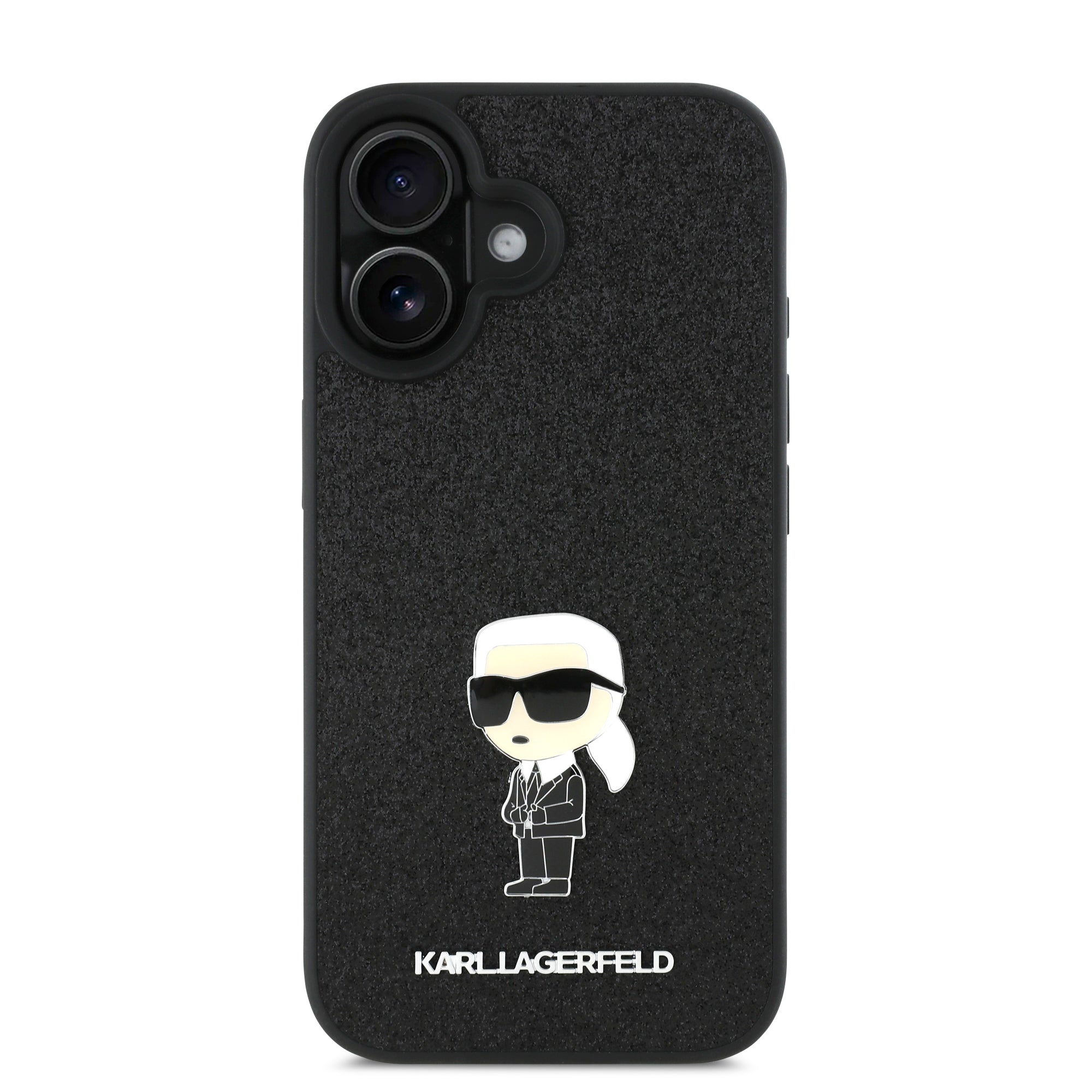 Karl Lagerfeld Ikonik Fixed Glitter Hard Case with Ikonik Metal Logo Θήκη προστασίας από σιλικόνη – iPhone 16 (Glitter Black – KLHCP16SGKNPSK)
