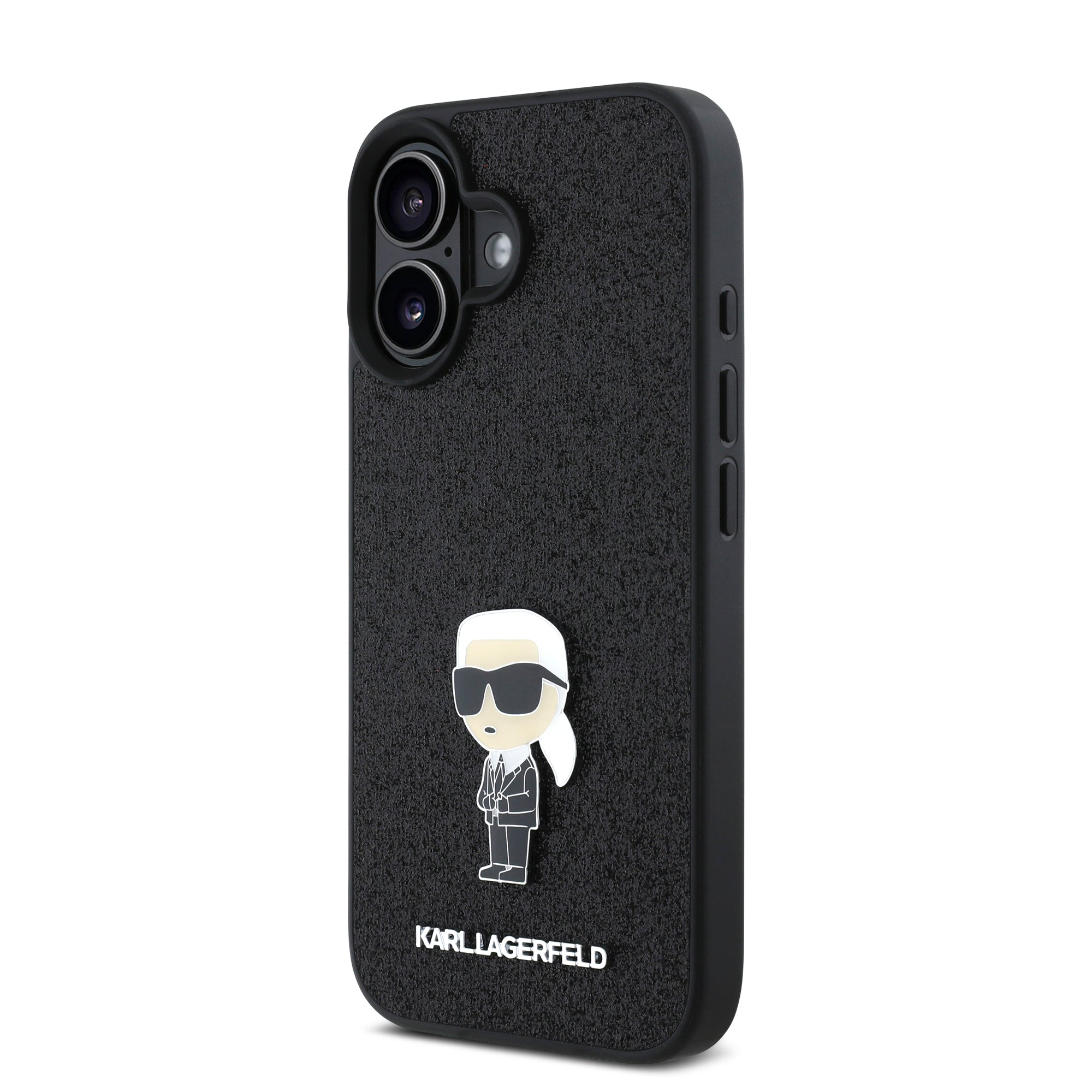 Karl Lagerfeld Ikonik Fixed Glitter Hard Case with Ikonik Metal Logo Θήκη προστασίας από σιλικόνη – iPhone 16 (Glitter Black – KLHCP16SGKNPSK)