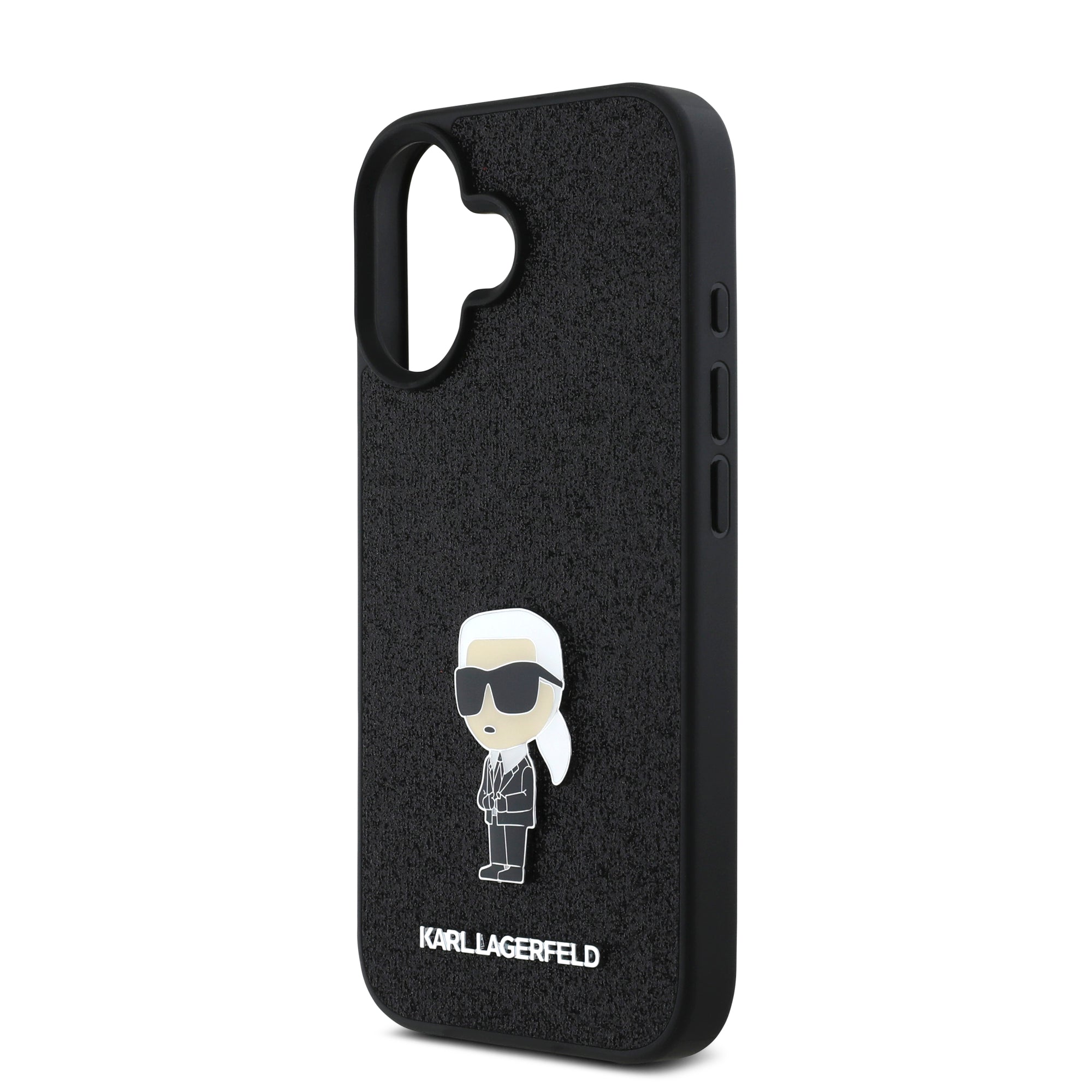 Karl Lagerfeld Ikonik Fixed Glitter Hard Case with Ikonik Metal Logo Θήκη προστασίας από σιλικόνη – iPhone 16 (Glitter Black – KLHCP16SGKNPSK)