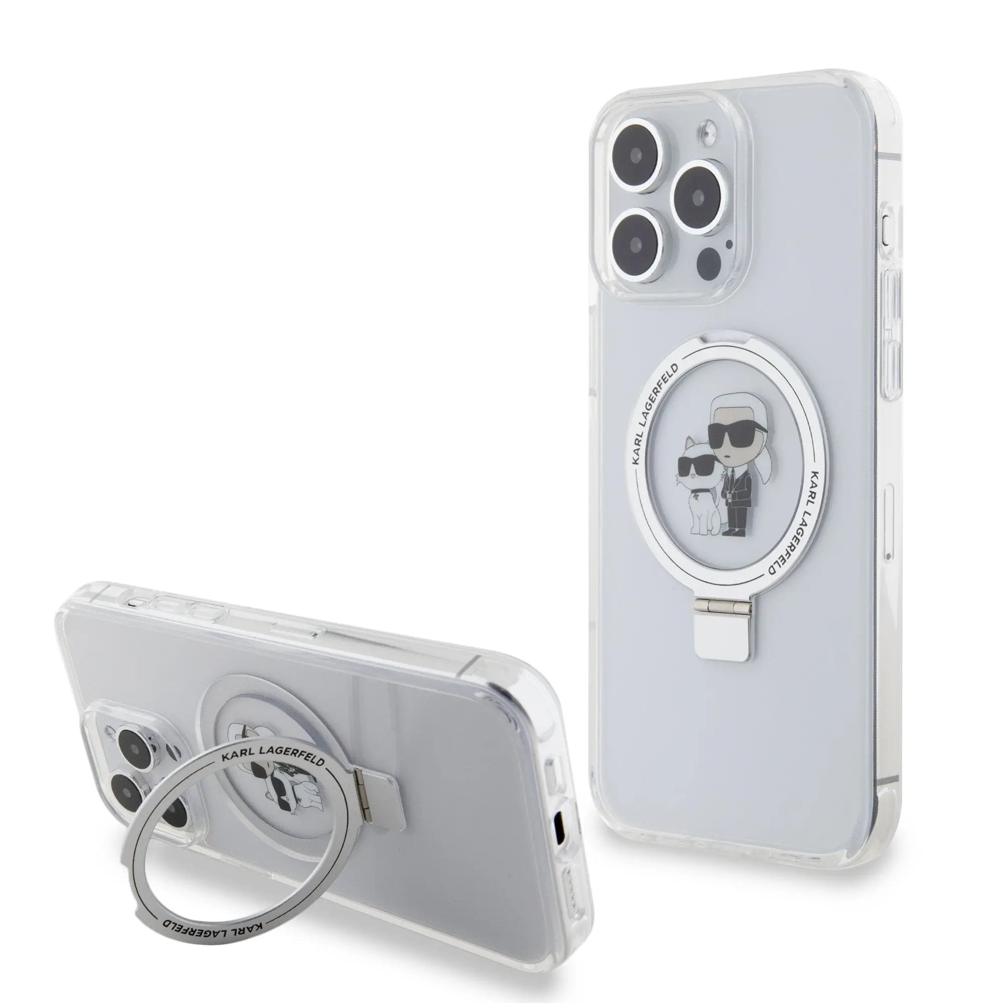 Karl Lagerfeld Magsafe Ringstand Case "Karl & Choupette's Head" Θήκη προστασίας από σκληρό πλαστικό για iPhone 15 Pro Max (Διάφανο – KLHMP15XHMRSKCH) – PhoneBazaar
