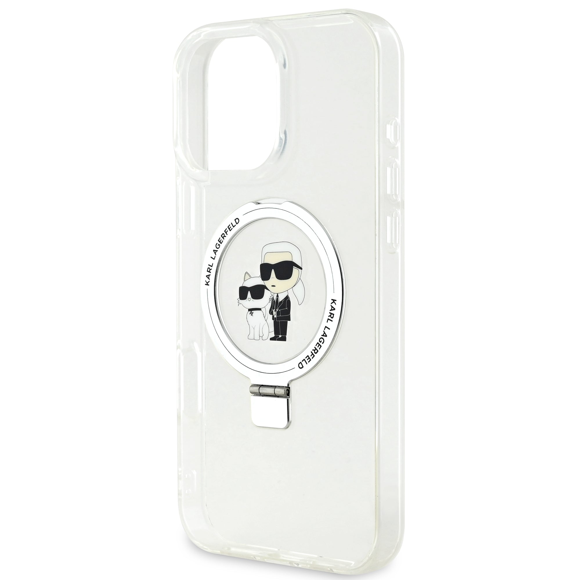 Karl Lagerfeld Magsafe Ringstand Case “Karl + Choupette's Head” Θήκη προστασίας από σκληρό πλαστικό για iPhone 16 Pro (Διάφανη – KLHMP16LHMRSKCH)