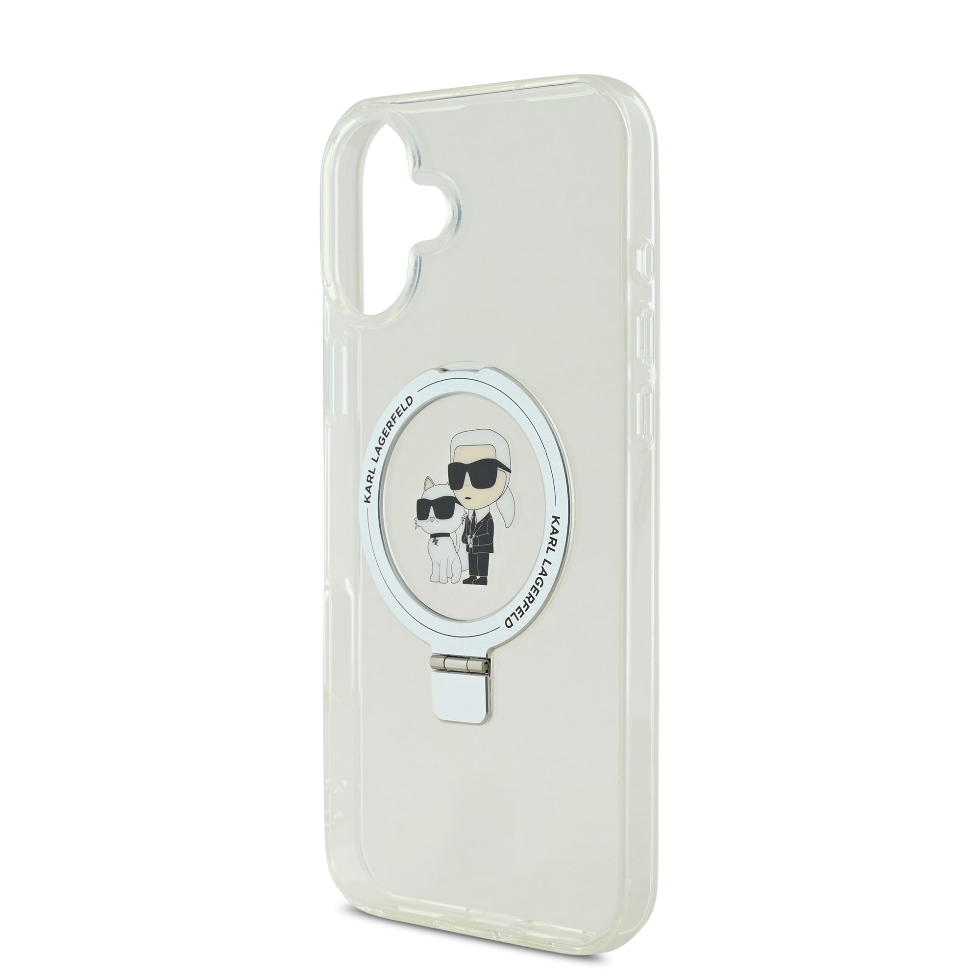 Karl Lagerfeld Magsafe Ringstand Case “Karl + Choupette's Head” Θήκη προστασίας από σκληρό πλαστικό για iPhone 16 Plus (Διάφανη – KLHMP16MHMRSKCH)