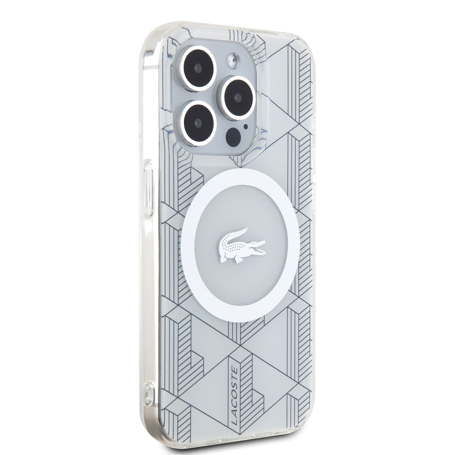 Lacoste Magsafe Monogram Croc Logo Hard Case Θήκη προστασίας από Σιλικόνη για iPhone 15 Pro (Farine/Silver)