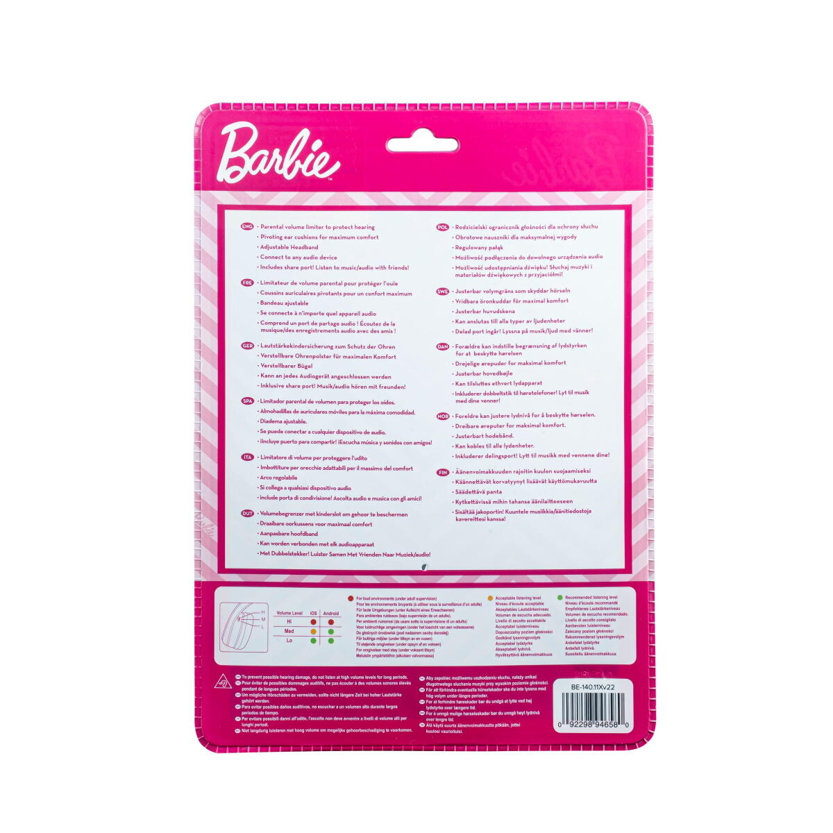 eKids Barbie Ενσύρματα Ακουστικά με ασφαλή μέγιστη ένταση ήχου για παιδιά και εφήβους (BE-140) (Λευκό/Ροζ)