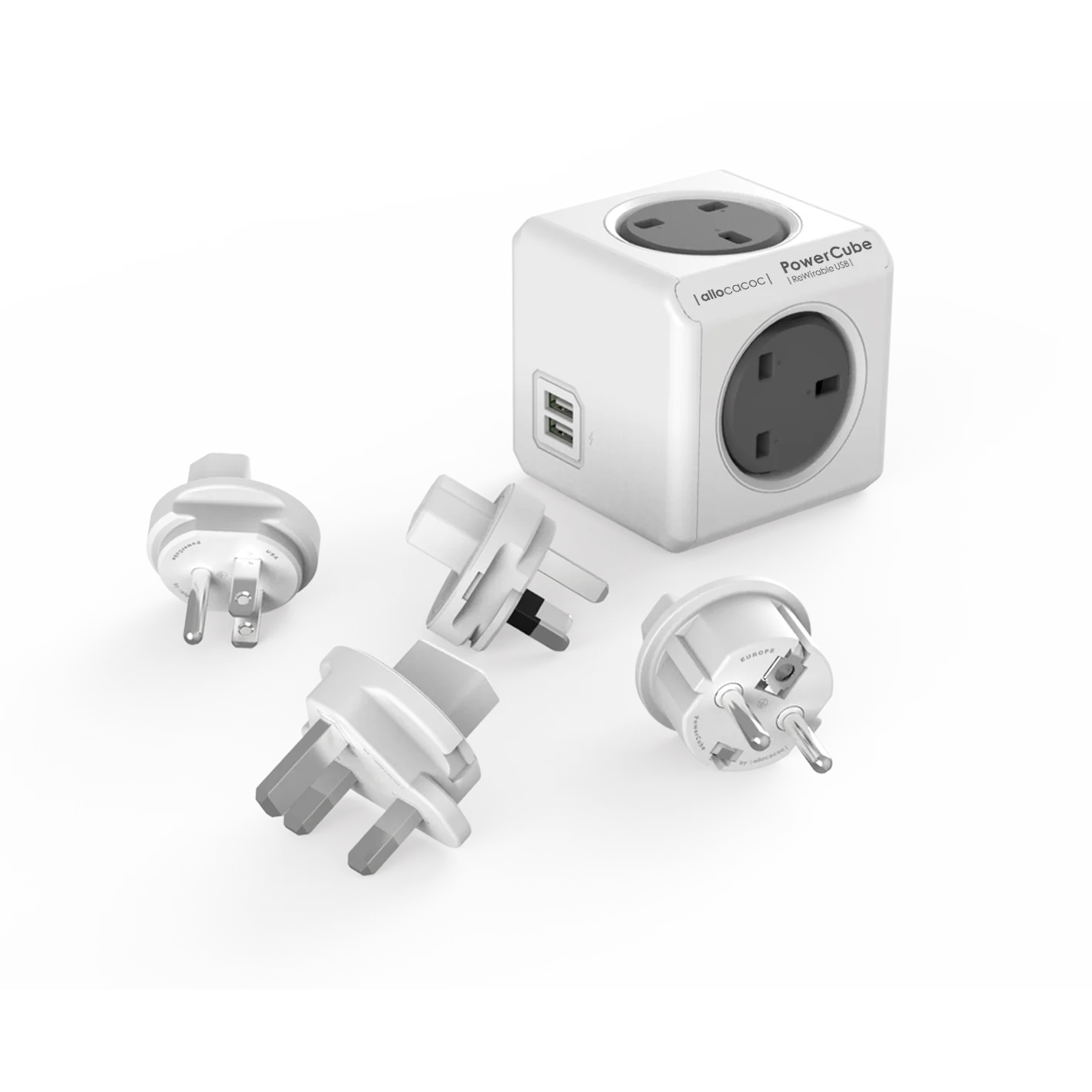 Allocacoc® PowerCube |ReWirable| Πολύπριζο 5 θέσεων UK & 4x plugs Μωβ - 1840/UKRW4P
