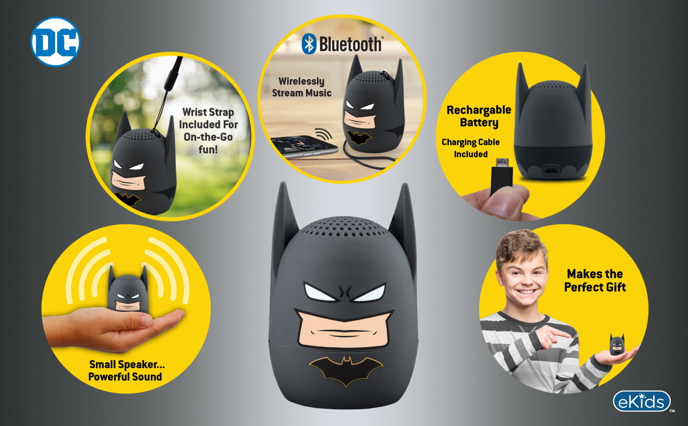 eKids Batman Φορητό ηχείο Bluetooth για παιδιά με λουράκι καρπού (Γκρι/Μαύρο)