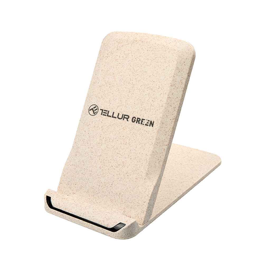 Tellur - Green - 15W Wireless Desk Charger - Cream - Wheat Straw