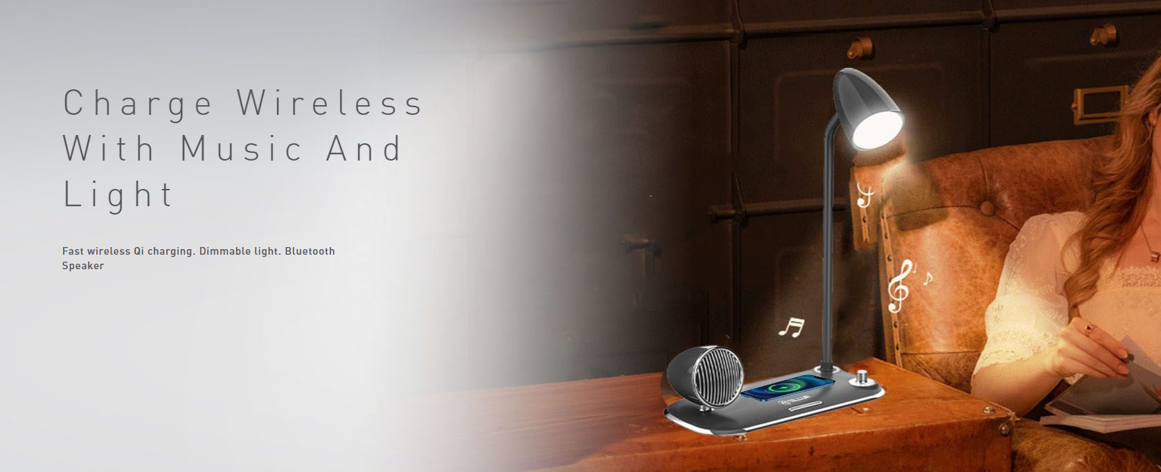 Tellur Nostalgia Wireless Desk Charger Ρετρο φωτιστικό γραφείου, ηχείο και βάση ασύρματης φόρτισης 3 σε 1 με υποστήριξη τεχνολογίας Qi (μαύρη)