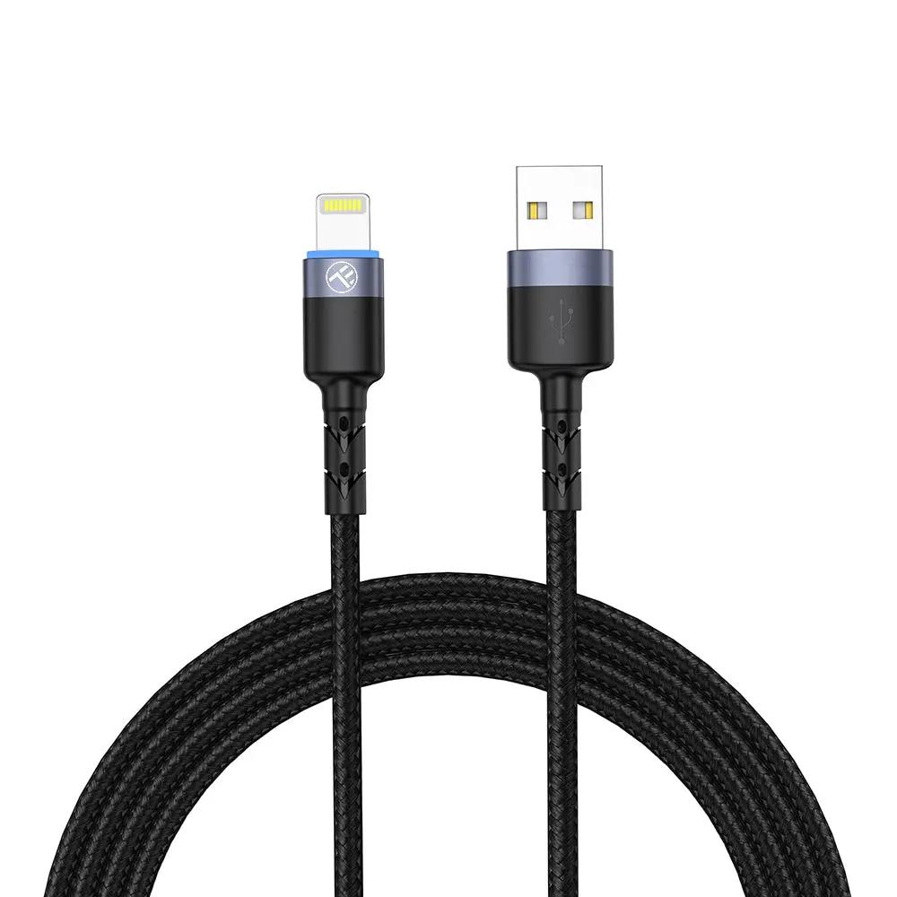 Tellur Data Cable USB To Lightning with LED Light, 2A, 2m, nylon, black – PhoneBazaar
