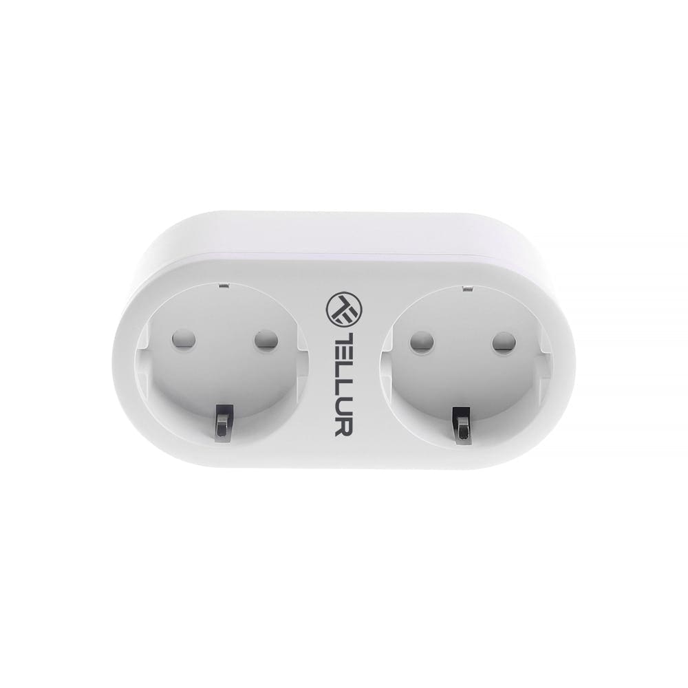 Tellur Smart WiFi AC Dual Plug Διπλή Εξωτερική Πρίζα Ρεύματος WiFi με Ένδειξη ενεργειακής κατανάλωσης σε λευκό χρώμα