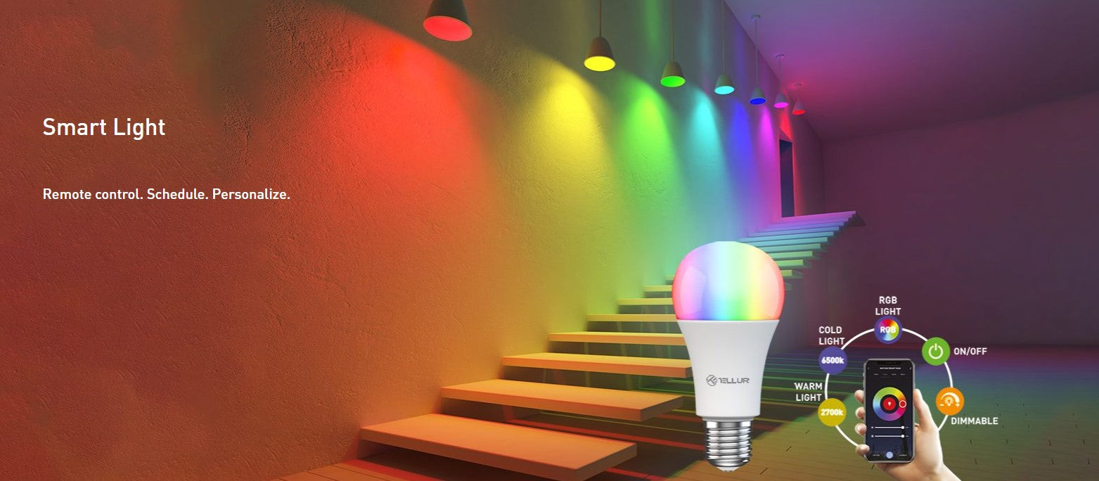 Tellur WiFi Smart Bulb E27, 9W Smart Λάμπα LED 820 Lumens για Ντουί E27 τηλεχειριζόμενη με WiFi (White/Warm/RGB/Dimmer)