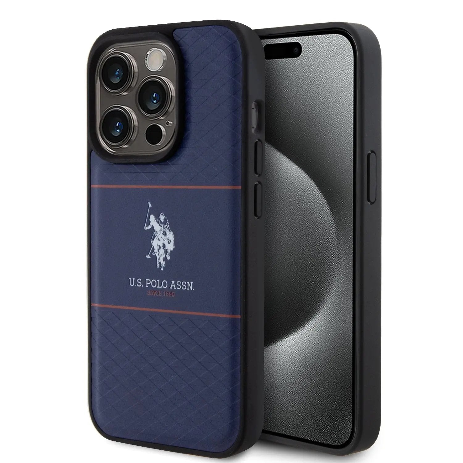 U.S. Polo Assn. HC PU Pattern Stripe – Θήκη προστασίας από σιλικόνη iPhone 15 Pro(Navy – USHCP15LPTRV) – PhoneBazaar