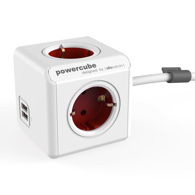 Allocacoc® Powercube | Extended Usb| Πολύπριζο 4 Θέσεων & 2 Usb – Κόκκινο – 1406Rd/Deeupc – Θήκη για κινητό από το PhoneBazaar.gr