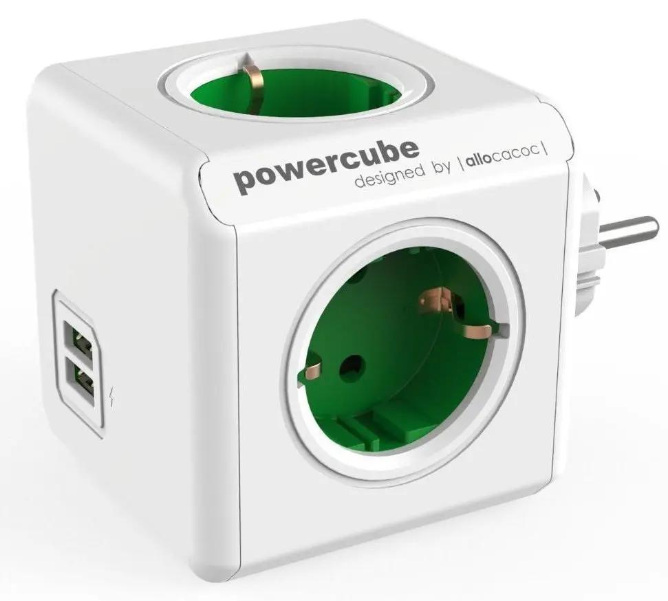 Allocacoc® PowerCube |Original USB| Πολύπριζο 4 θέσεων & 2 USB – Πράσινο – 1202GN/DEOUPC – PhoneBazaar