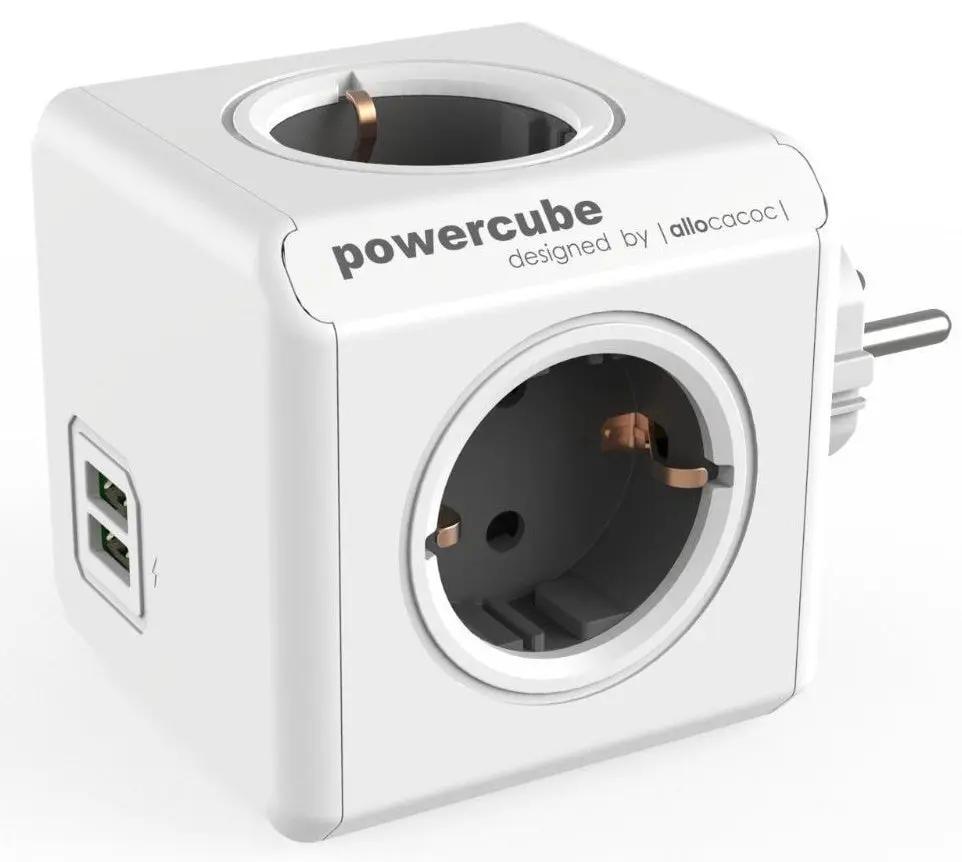 Allocacoc® PowerCube |Original USB| Πολύπριζο 4 θέσεων & 2 USB – Γκρι – 1202GY/DEOUPC – PhoneBazaar