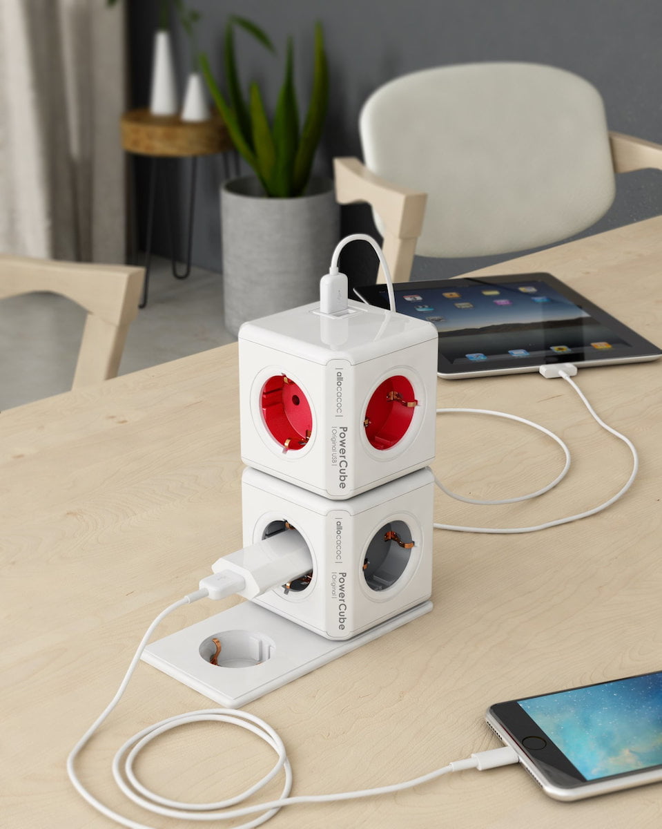 Allocacoc® PowerCube |Extended Duo USB A+C| Πολύπριζο 4 θέσεων & 1xUSB/1xUSB-C με καλώδιο επέκτασης 1,5 μέτρo - Γκρι - 10436/DEEUAC