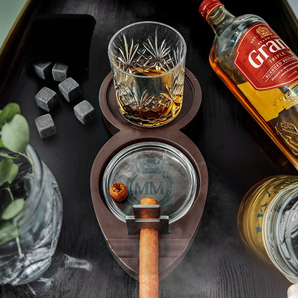 Whiskey & Cigar Tray – Ξύλινος Δίσκος για Ουίσκι & Πούρο