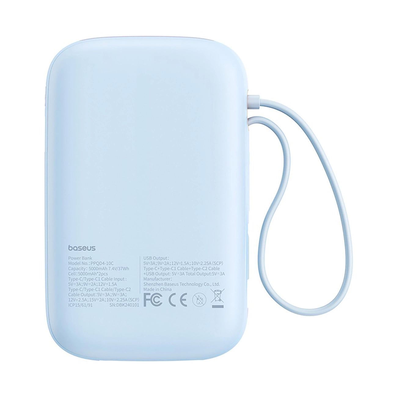 Baseus QPow 2 Powerbank 10.000mAh 30W με Ενσωματωμένα Καλώδια USB-C – Μπλε