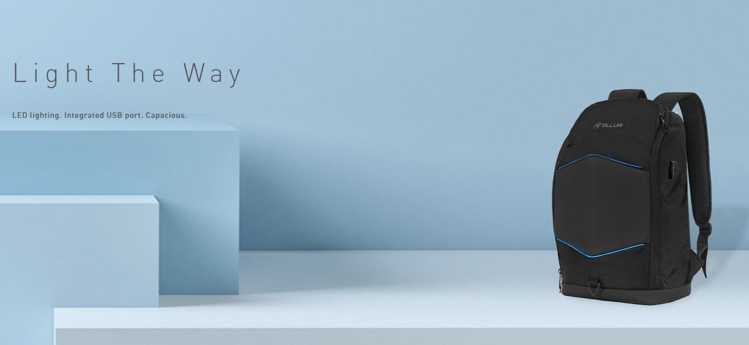 Tellur GlowPack Laptop Backpack Ευρύχωρο Backpack με LED λωρίδες φωτισμού και θήκη για laptop έως 15,6" – Black (TLL611282)