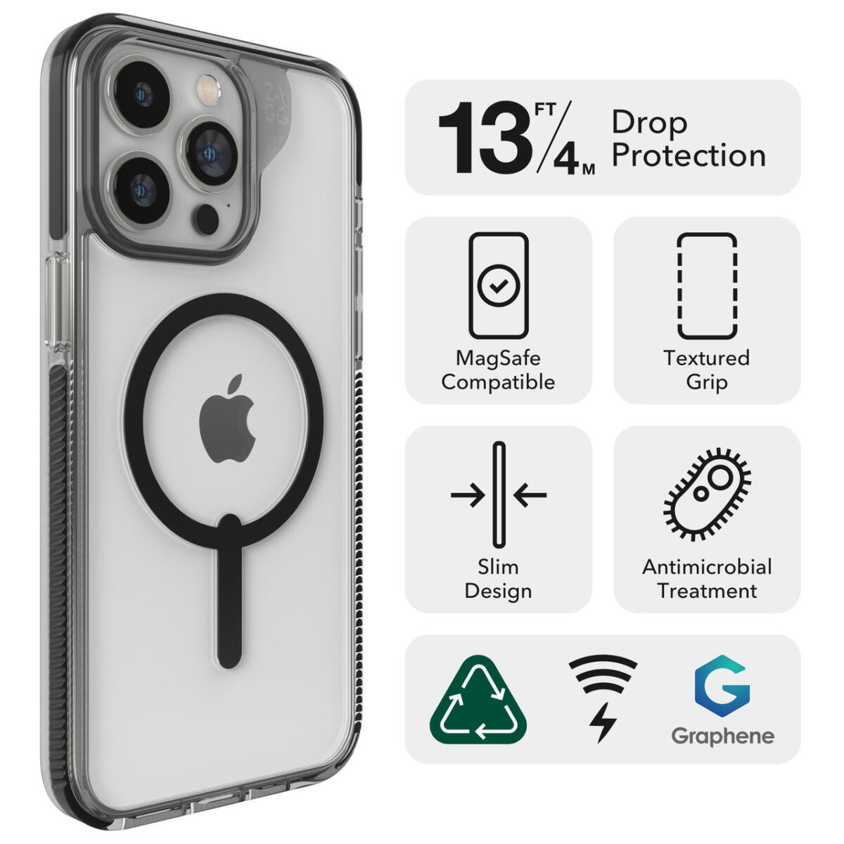 Zagg Santa Cruz Snap Θήκη προστασίας που αντέχει σε πτώσεις έως 4 μέτρα – iPhone 15 Pro Max (Clear/Black)