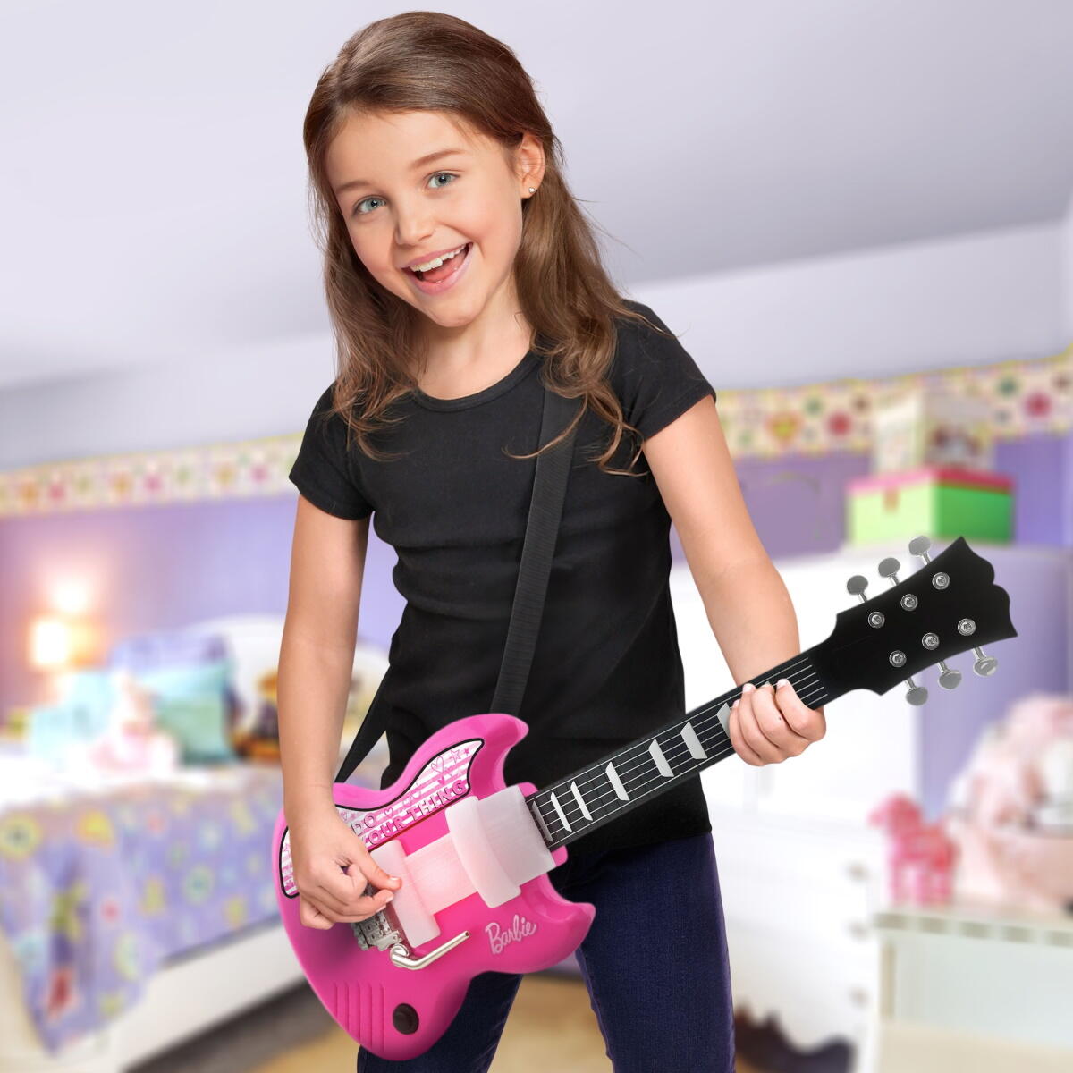 eKids Barbie Sing & Strum Guitar Ηλεκτρική Κιθάρα Karaoke για παιδιά με ενσωματωμένη μουσική, Sound Effects (BE-632) (Μωβ/Λευκό)