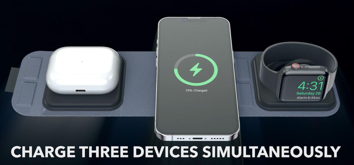 Mophie 2-in-1 Snap+ Travel Charger with Snap Adapter Μαγνητικός πολυφορτιστής ταξιδίου ισχύος 15W σε χρώμα μαύρο/γκρι