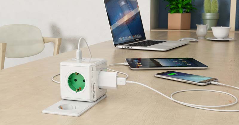 Allocacoc® PowerCube |Extended Duo USB A+C| Πολύπριζο 4 θέσεων & 1xUSB/1xUSB-C με καλώδιο επέκτασης 1,5 μέτρo - Γκρι - 10436/DEEUAC