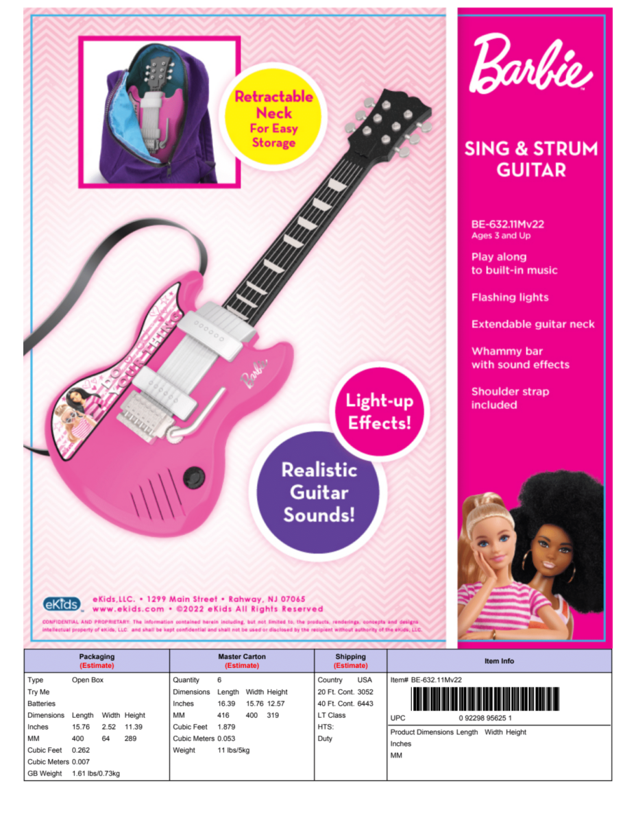 eKids Barbie Sing & Strum Guitar Ηλεκτρική Κιθάρα Karaoke για παιδιά με ενσωματωμένη μουσική, Sound Effects (BE-632) (Μωβ/Λευκό)