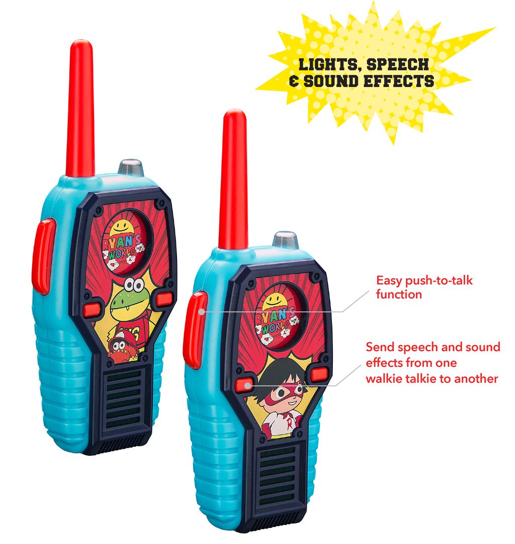 eKids Ryan's World Walkie Talkies για παιδιά & ενήλικες με ενσωματωμένο μεγάφωνο και εμβέλεια 150 μέτρων (RW-212) (Μπλε/Κόκκινο/Θαλασσί)