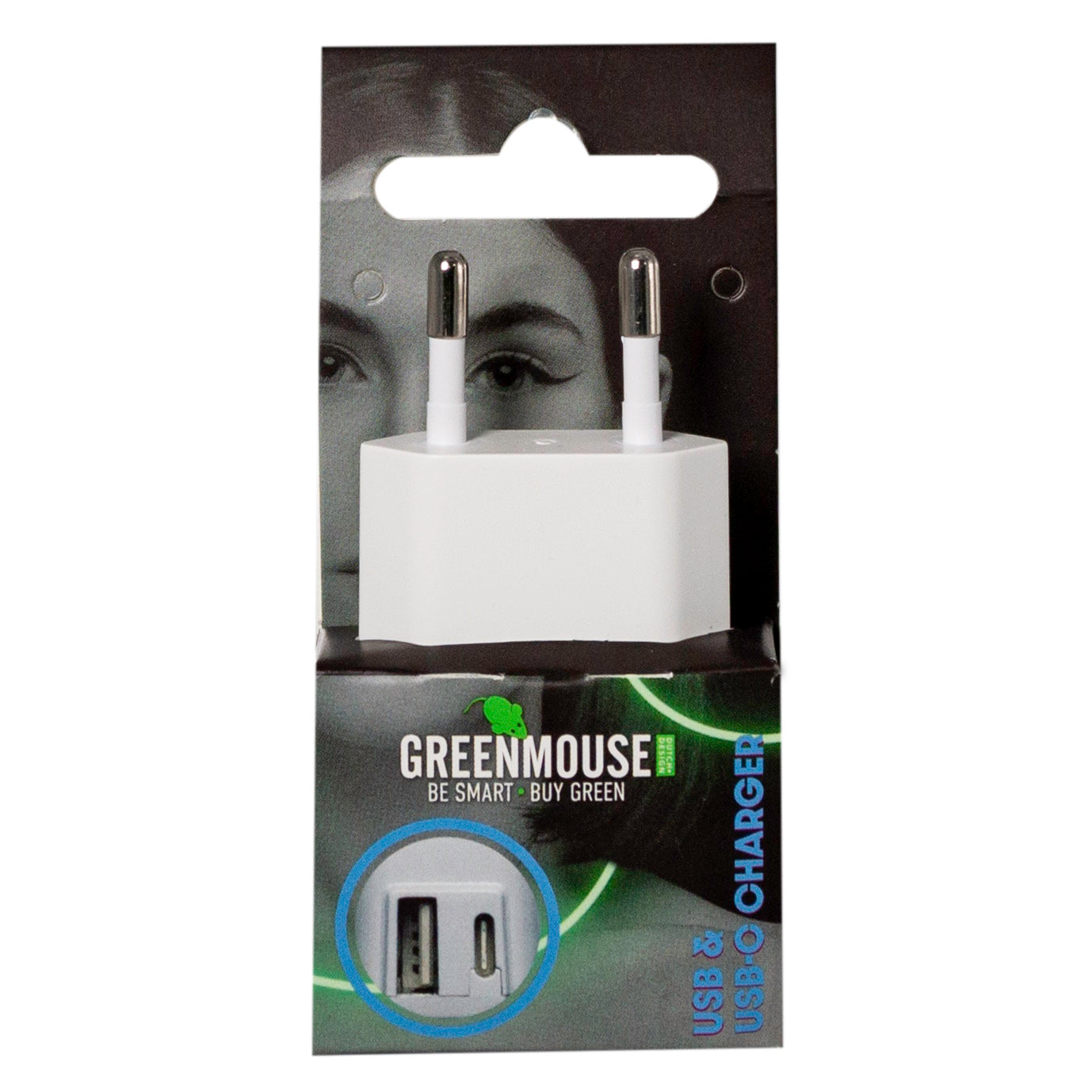 Greenmouse Dual Wall Charger – Διπλός Φορτιστής USB-A & USB-C 2,4A σε λευκό χρώμα με συσκευασία blister – 66956591
