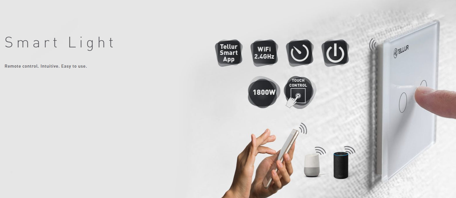 Tellur WiFi Switch 2 Ports 1800W 10A Έξυπνος διακόπτης WiFi 2 θυρών σε λευκό (TLL331051)