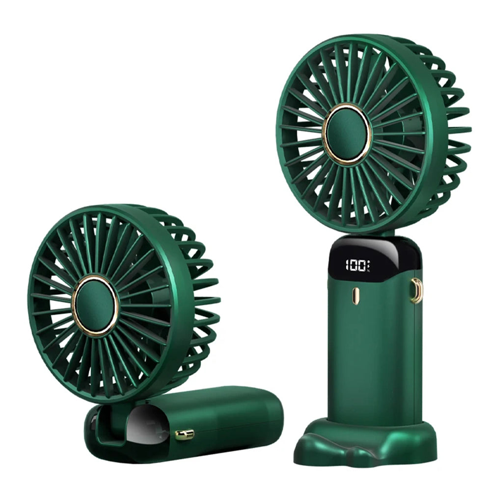 Techsuit - Handheld Fan (N15) - Foldable Design, Digital Display, Ultra Silent, 1800mAh - Green