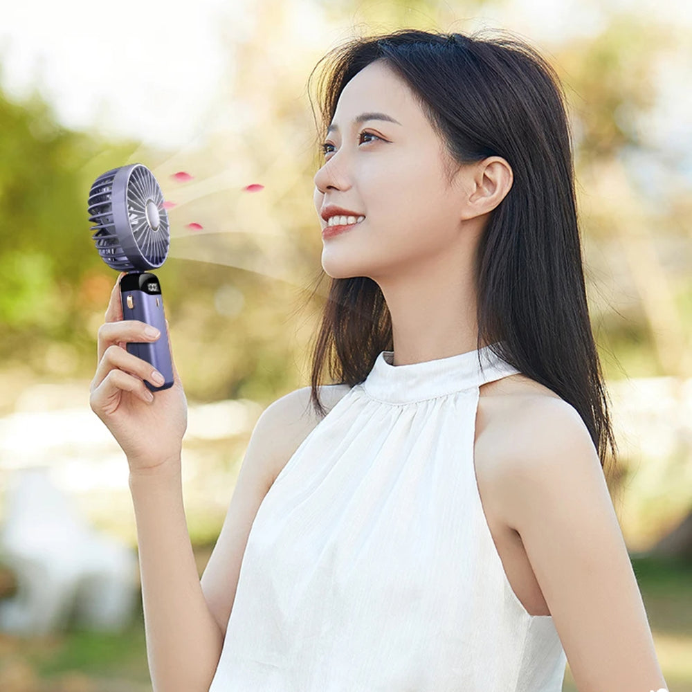 Techsuit - Handheld Fan (N15) - Foldable Design, Digital Display, Ultra Silent, 1800mAh - White