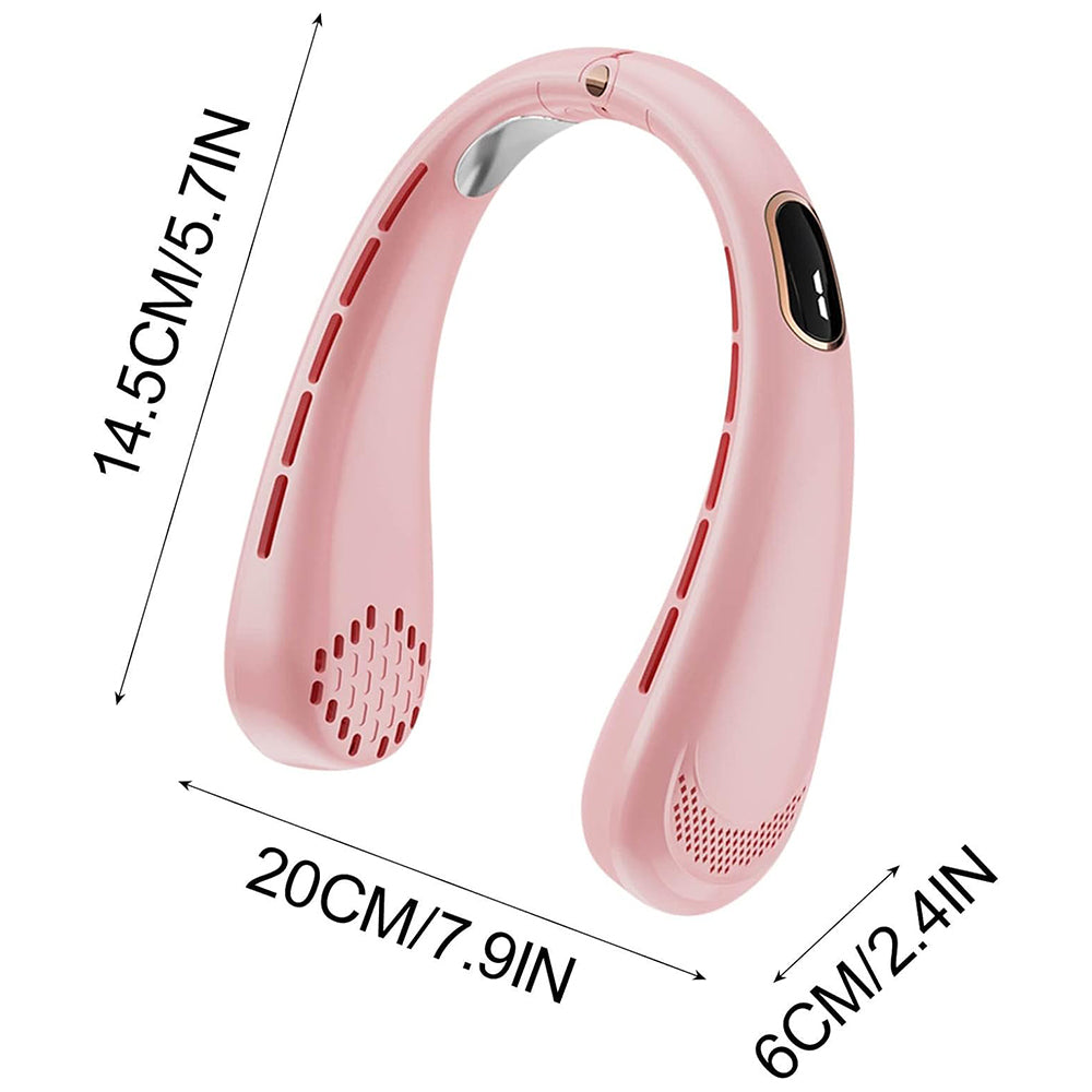 Techsuit - Neck Fan (H6) - Portable, USB, Rechargeable, Adjustable, Digital Display, 1200mAh - Pink