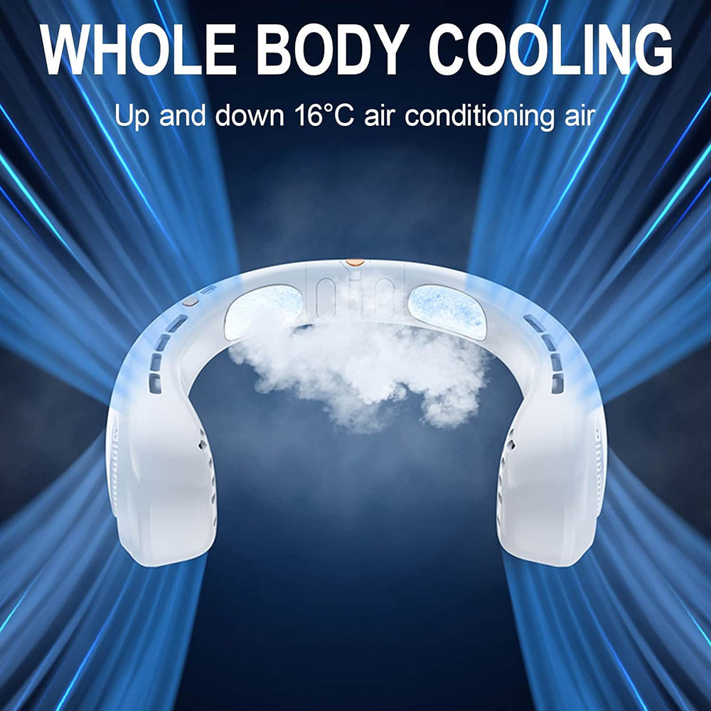 Techsuit - Neck Fan (H6) - Portable, USB, Rechargeable, Adjustable, Digital Display, 1200mAh - White