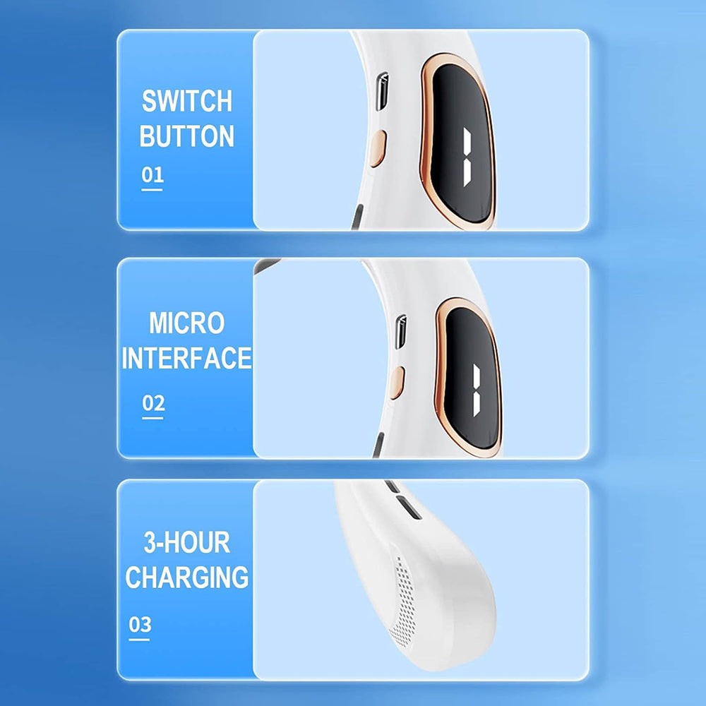 Techsuit - Neck Fan (H6) - Portable, USB, Rechargeable, Adjustable, Digital Display, 1200mAh - Green