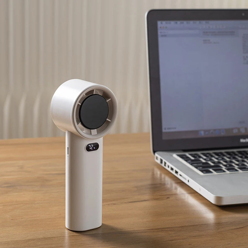 Techsuit - Premium Handheld Fan (K38) - Portable, Adjustable, Rechargeable, Digital Display, 4000mAh - White